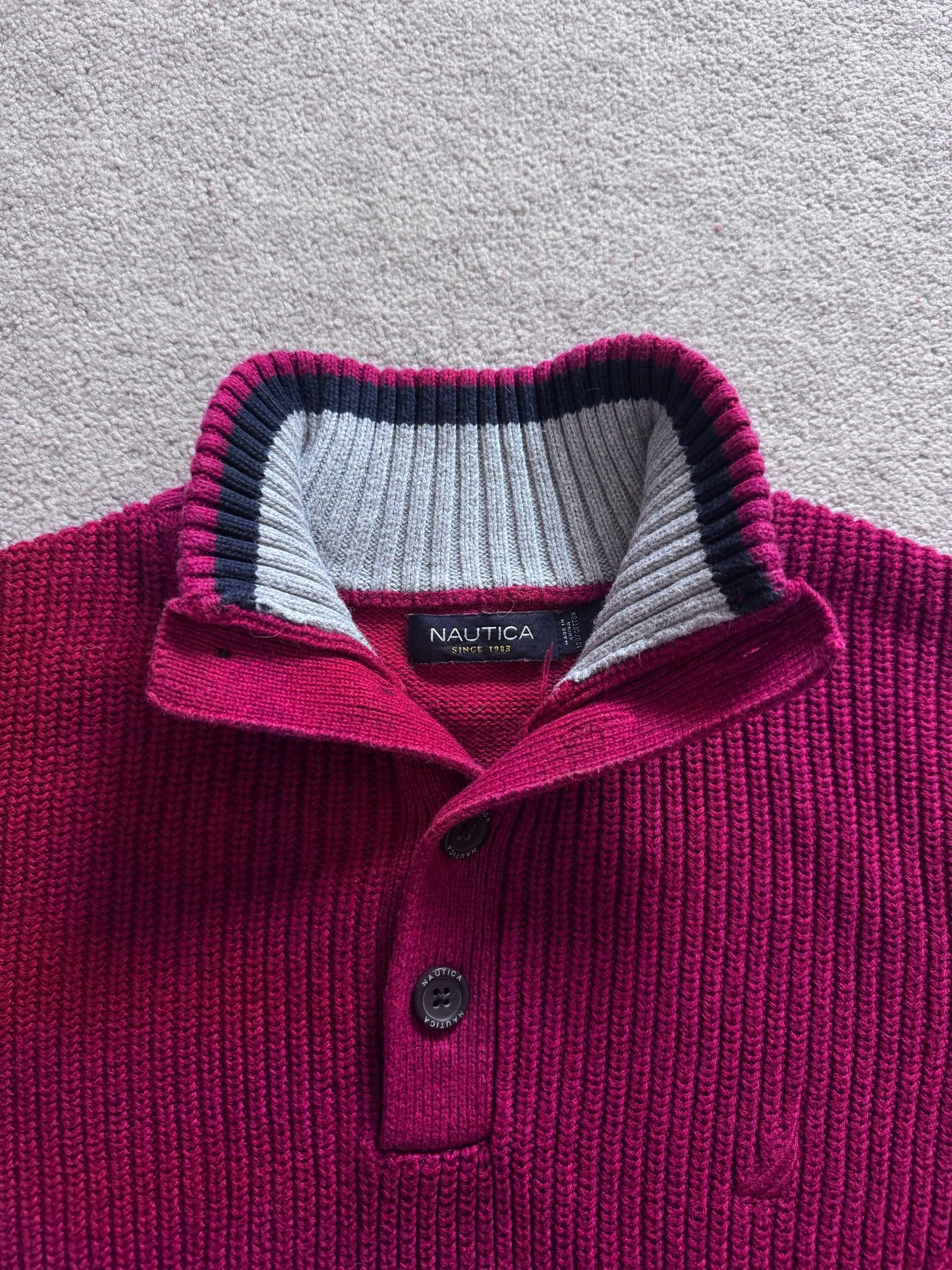 Small Nautica Red Knitted 1/4 Button Jumper
