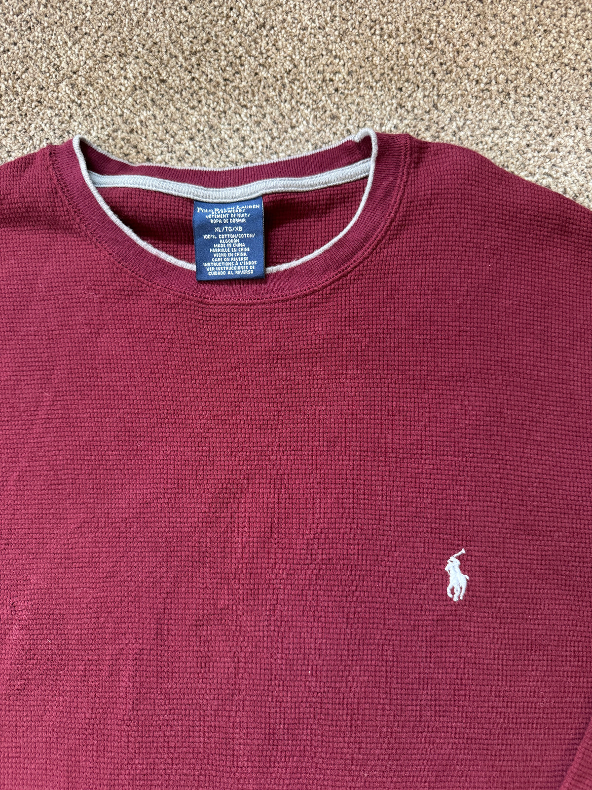 Extra large Ralph Lauren Burgundy Red Waffle Knit Thin Sweatshirt