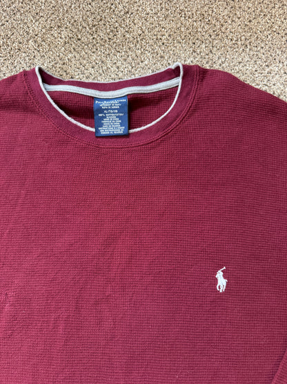 Extra large Ralph Lauren Burgundy Red Waffle Knit Thin Sweatshirt