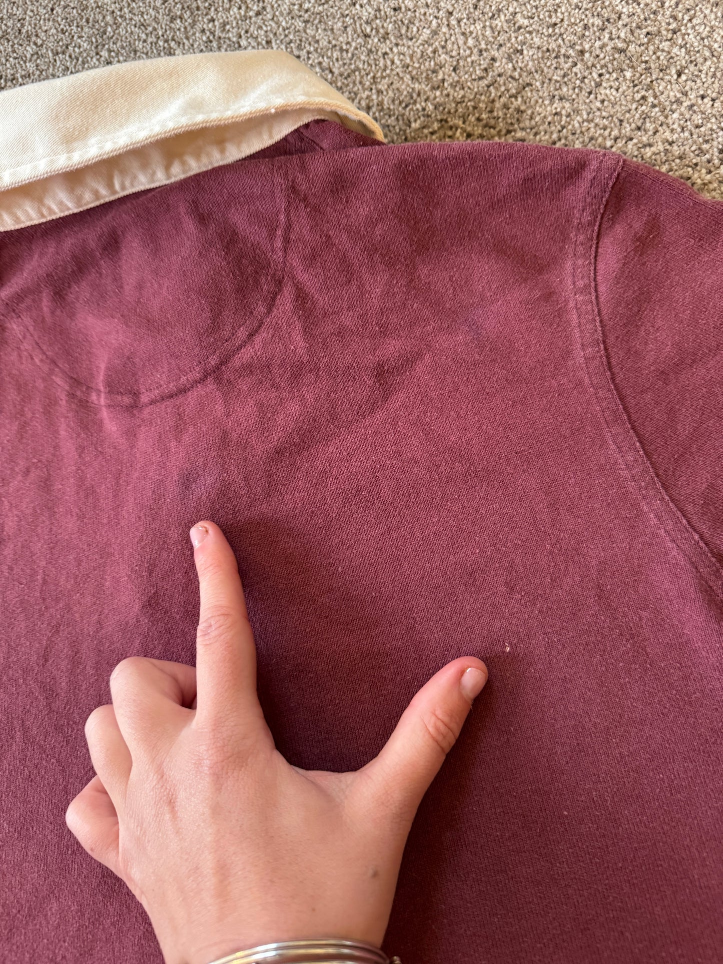 Small Barbour Burgundy Red Rugby Shirt