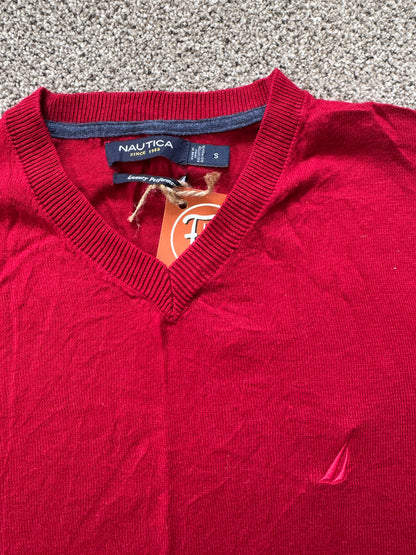Small Nautica Red V-Neck Jumper - stains