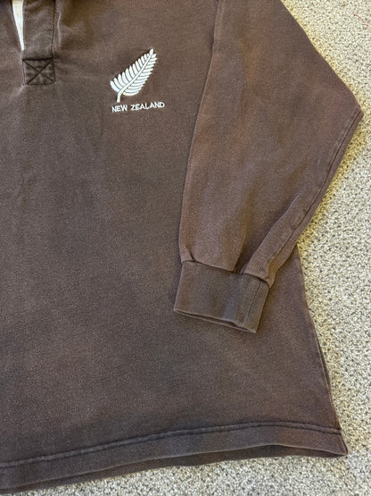 Large Cotton Traders Faded Brown New Zealand All Blacks Rugby Shirt