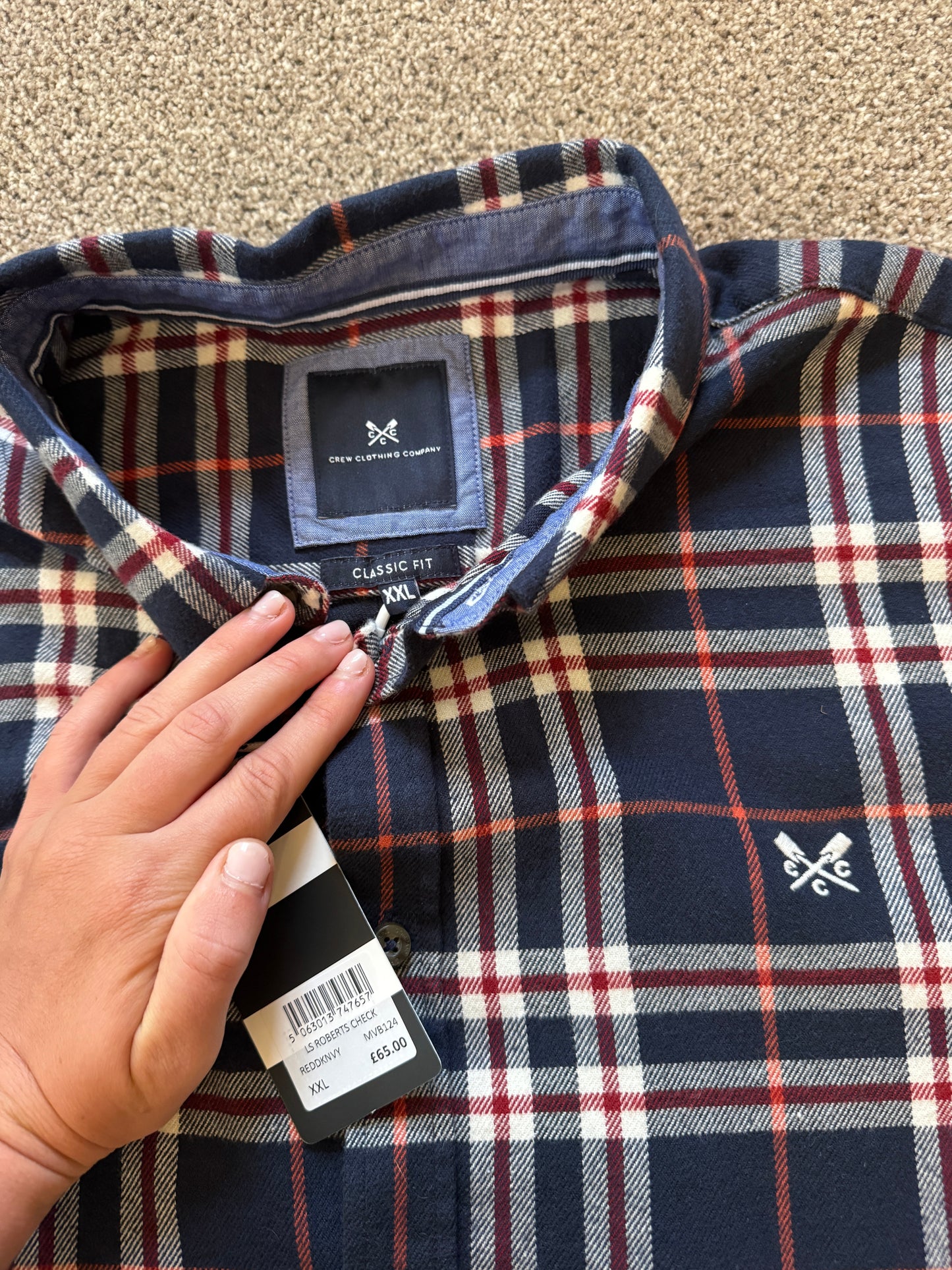 Brand New XXL Crew Clothing Navy Tartan Shirt