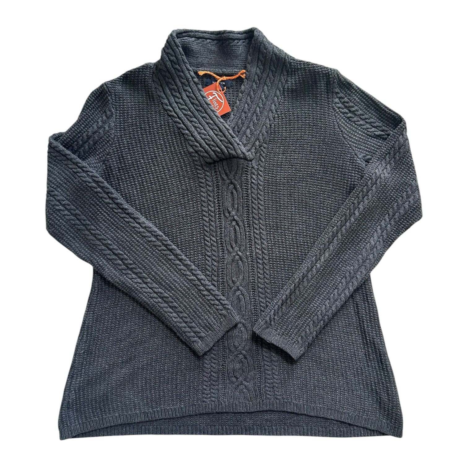 Woman's Large Nautica Grey Knitted Shawl Neck Jumper