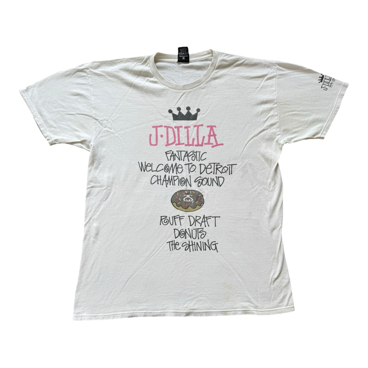 2000's Rare Large Stussy x J Dilla World Tour Donuts White T-Shirt - marked