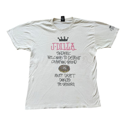 2000's Rare Large Stussy x J Dilla World Tour Donuts White T-Shirt - marked