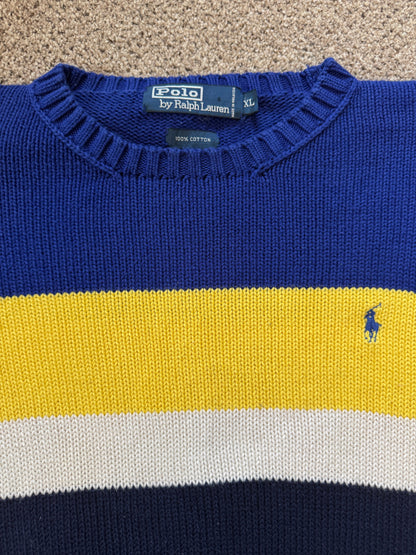 Extra large 90's Ralph Lauren White, Blue, Yellow and Black Knitted Jumper
