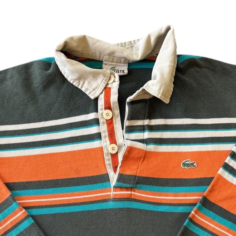 Medium Lacoste Orange and Grey Long Sleeved Polo Shirt