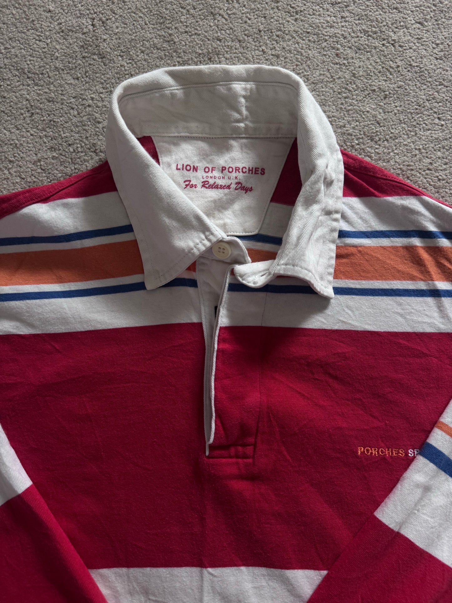 Small Lion Of Porches Red, Orange and White Rugby Shirt