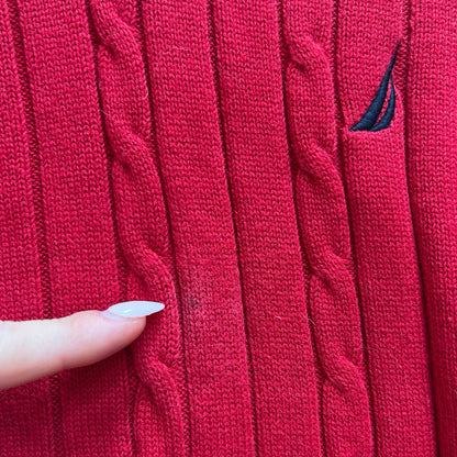 Large Nautica Red Cable Knit Sweater Vest