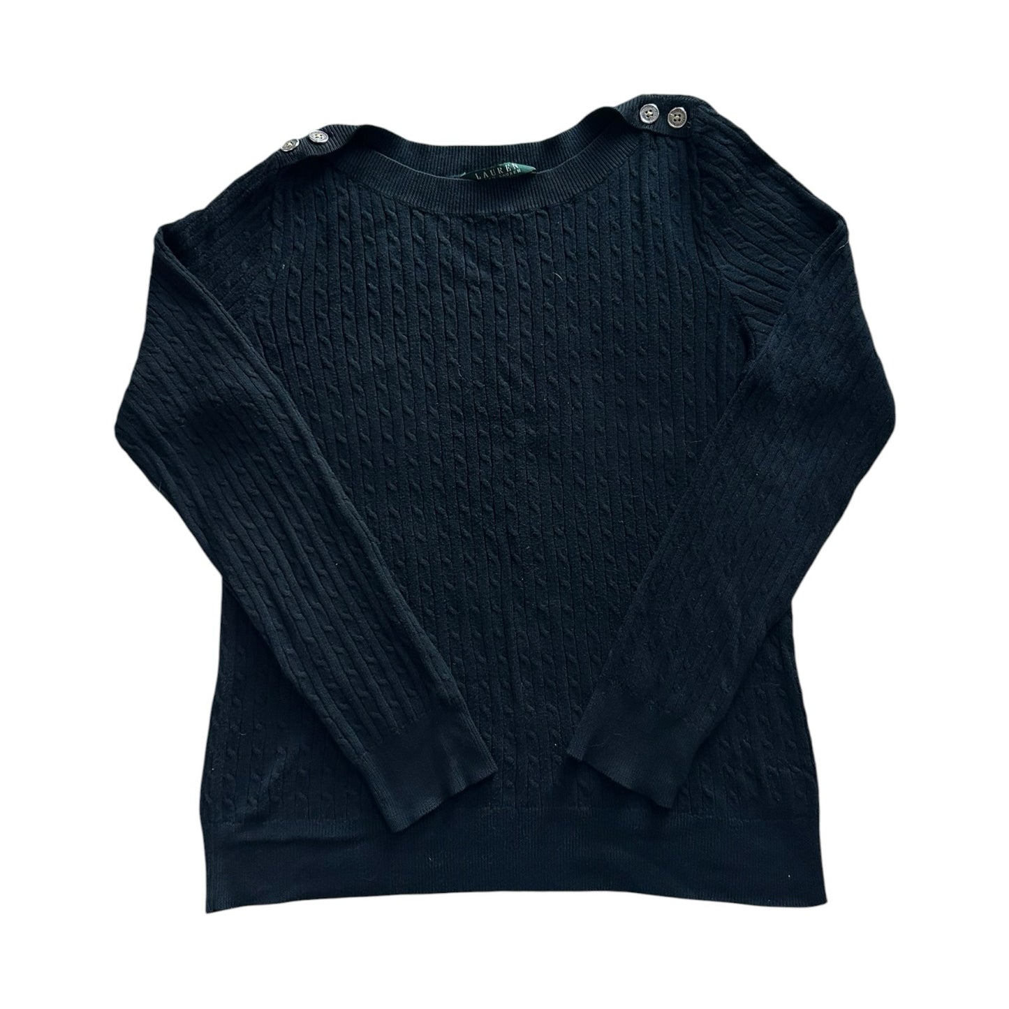 Woman's Medium Ralph Lauren Black Cable Knit with Shoulder Buttons