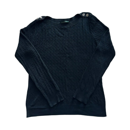 Woman's Medium Ralph Lauren Black Cable Knit with Shoulder Buttons