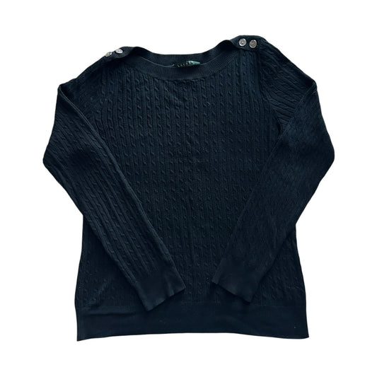 Woman's Medium Ralph Lauren Black Cable Knit with Shoulder Buttons