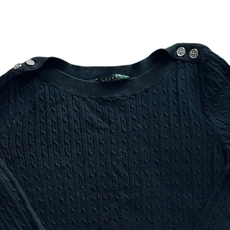 Woman's Medium Ralph Lauren Black Cable Knit with Shoulder Buttons