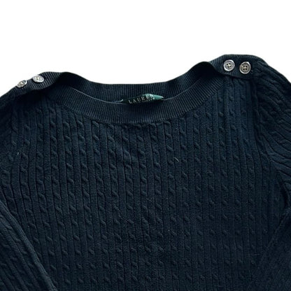 Woman's Medium Ralph Lauren Black Cable Knit with Shoulder Buttons