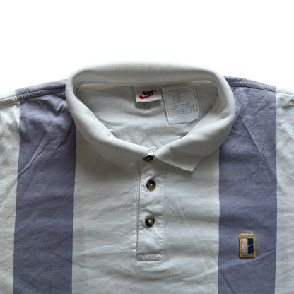 Large Nike Court White and Purple Striped Polo Shirt