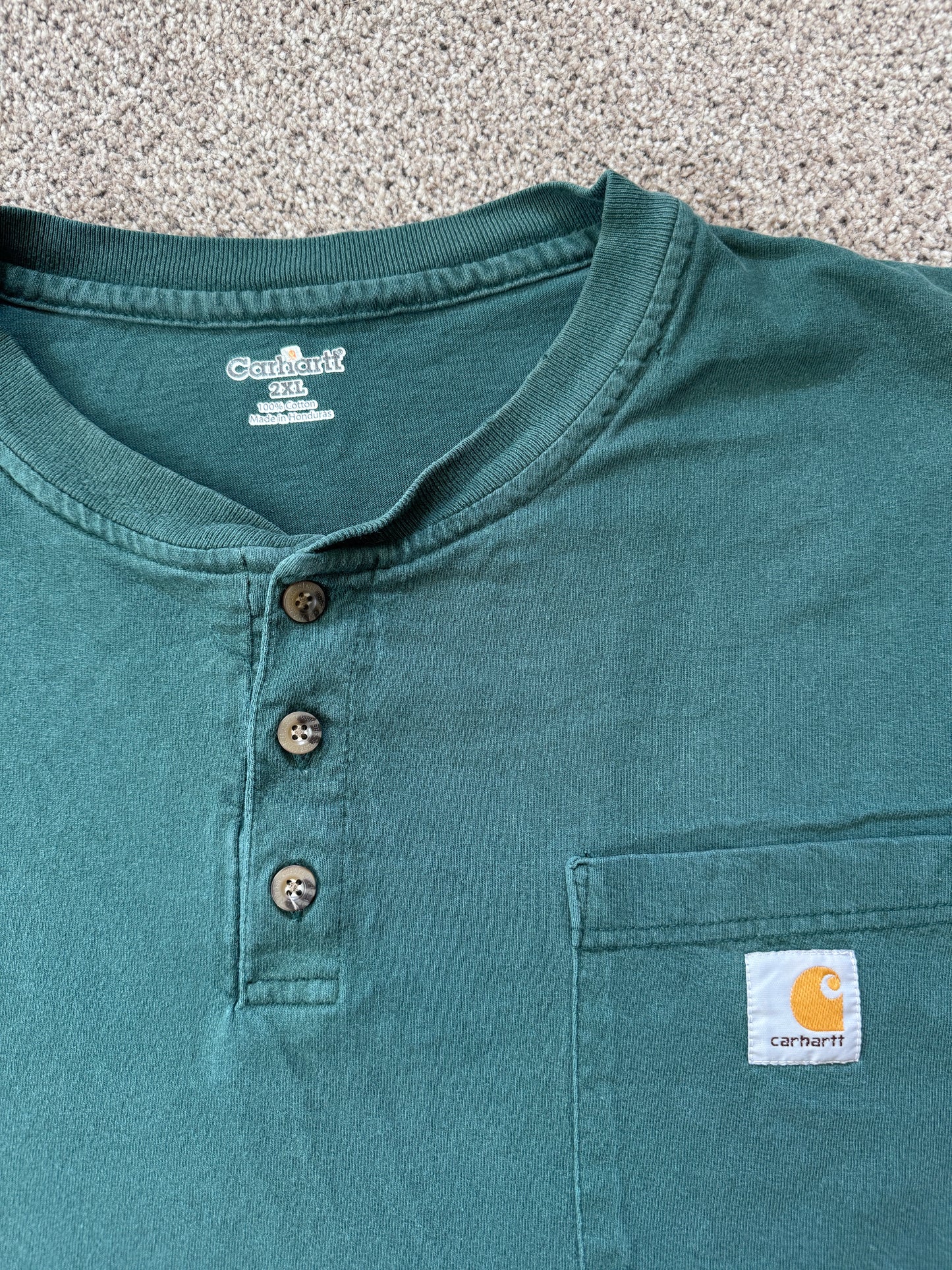XXL Carhartt Green Henley Pocket T-Shirt