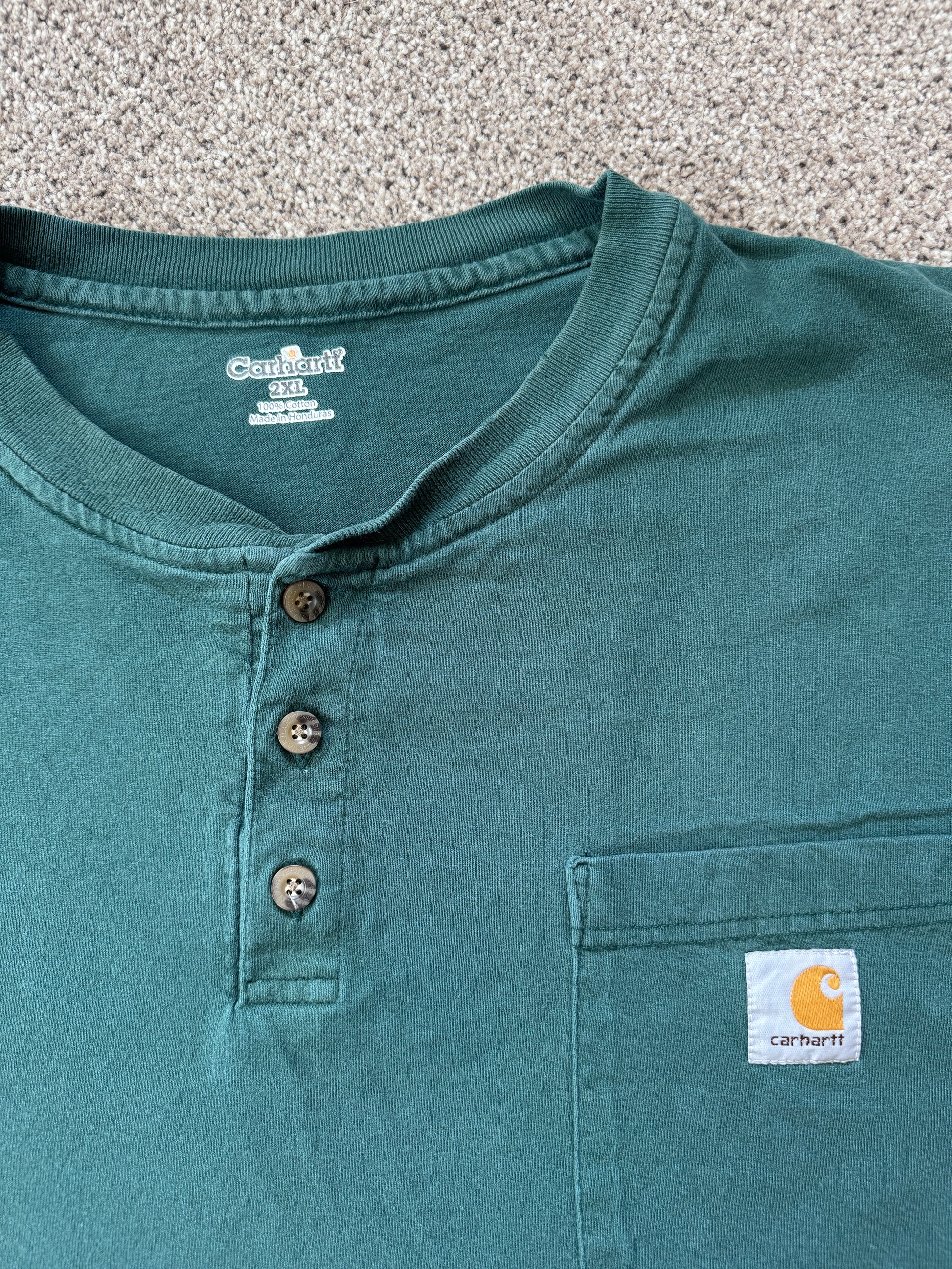 XXL Carhartt Green Henley Pocket T-Shirt