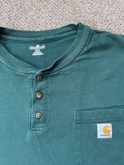 XXL Carhartt Green Henley Pocket T-Shirt