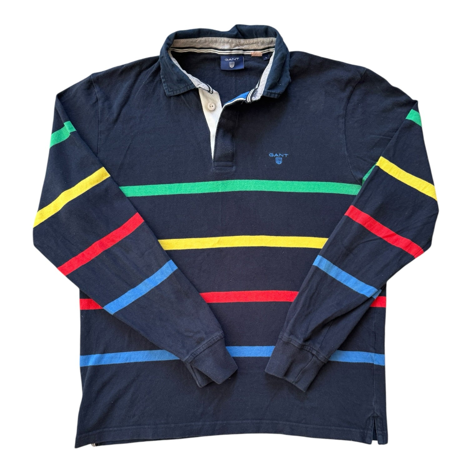 Large Gant Navy and Colourful Stripes Rugby Shirt