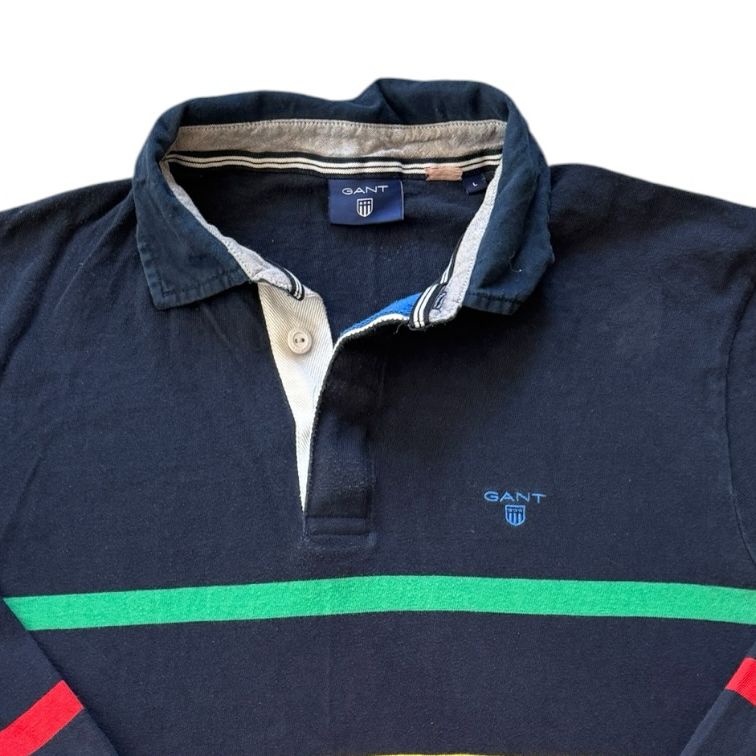 Large Gant Navy and Colourful Stripes Rugby Shirt