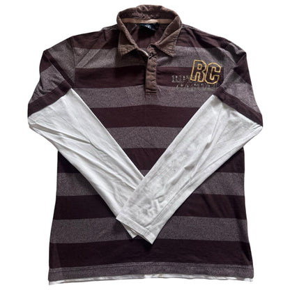 Medium Reporter Brown Striped and White Built In Sleeves Rugby Shirt