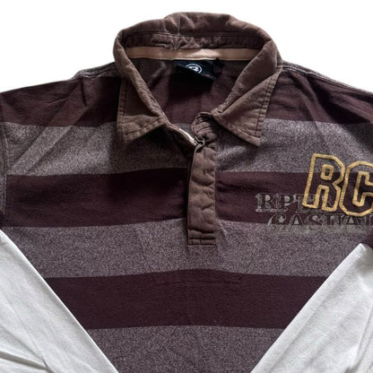 Medium Reporter Brown Striped and White Built In Sleeves Rugby Shirt