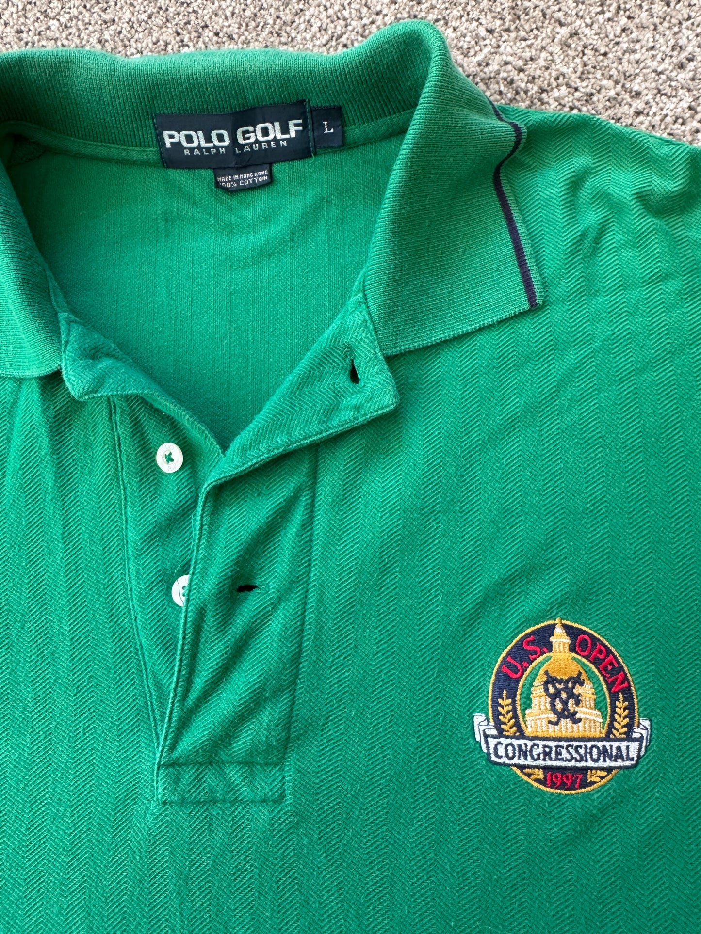 Large Polo Golf Ralph Lauren Green U.S. Open Congressional 1997 Polo Shirt