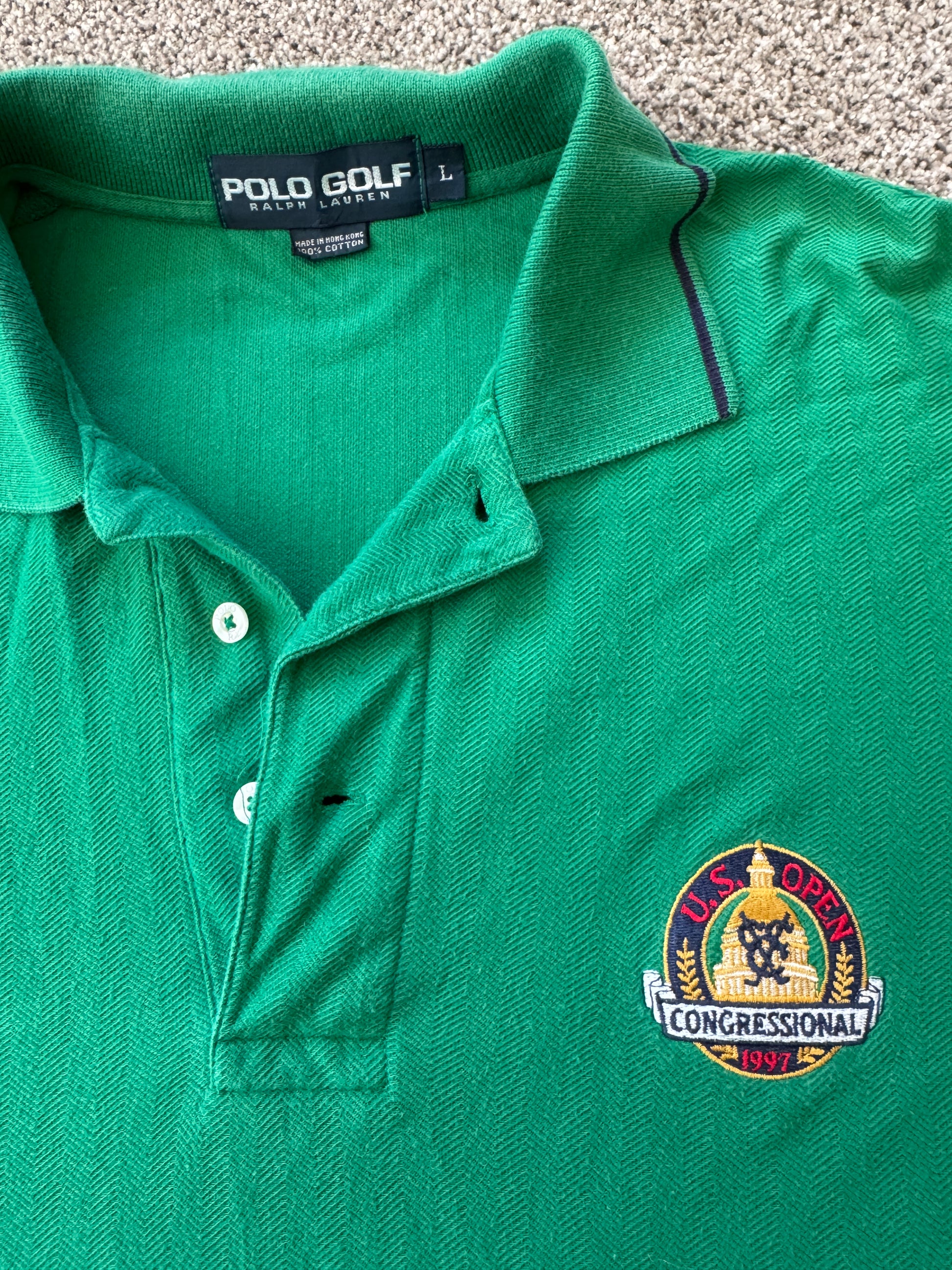 Large Polo Golf Ralph Lauren Green U.S. Open Congressional 1997 Polo Shirt
