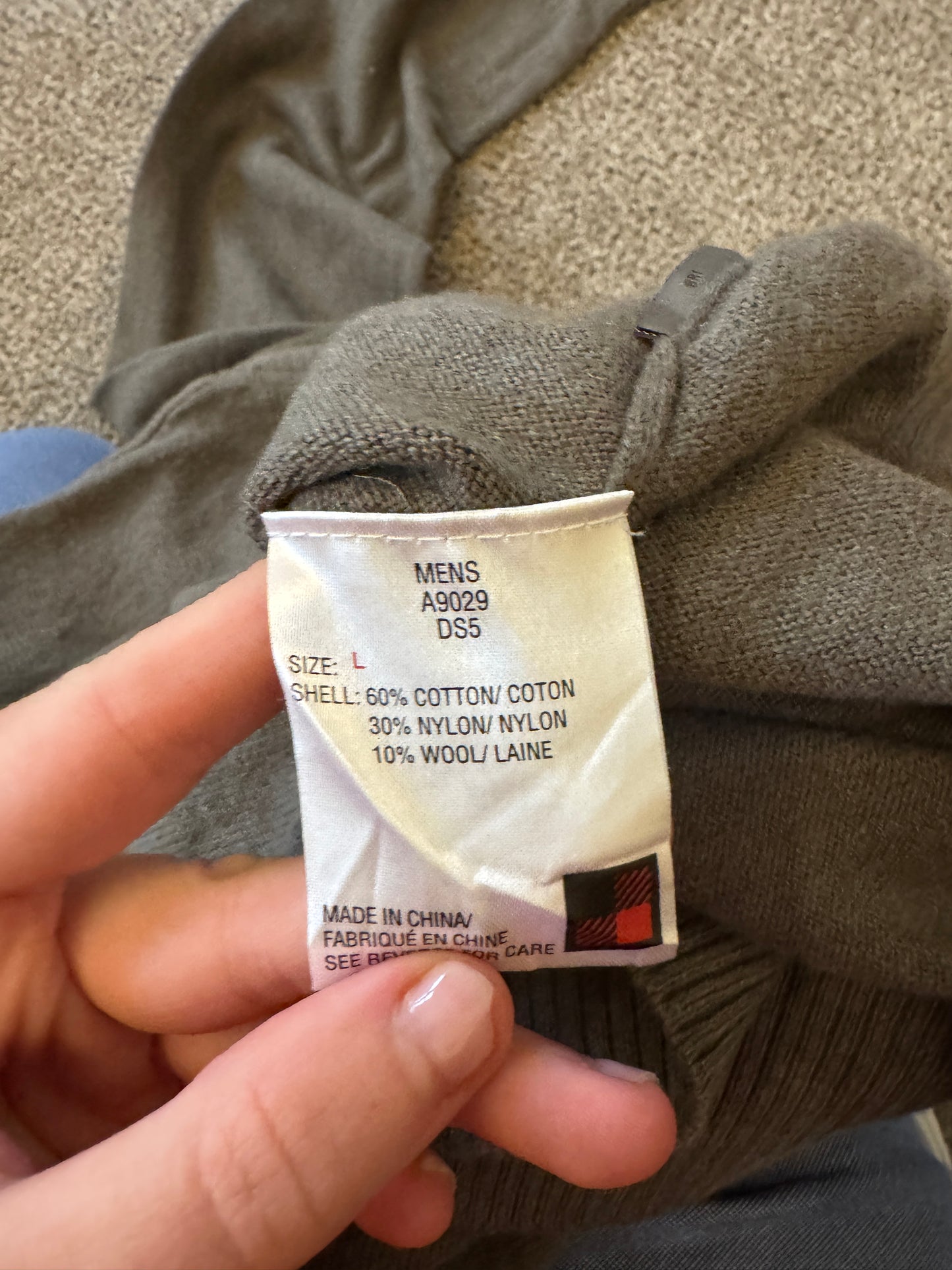 Large Woolrich Grey/ Green 1/4 Zip