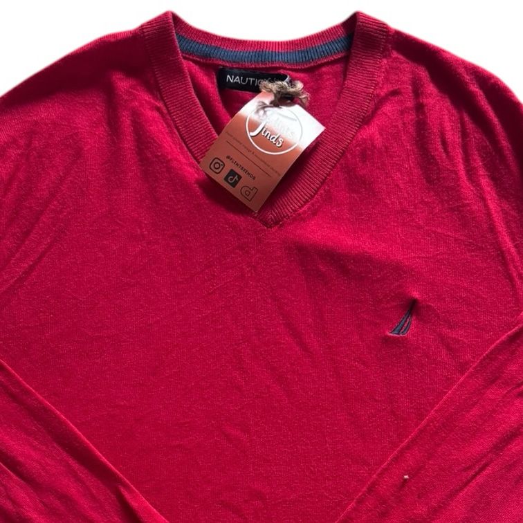 Large Nautica Red V-Neck Jumper