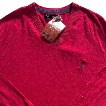 Large Nautica Red V-Neck Jumper