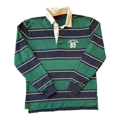 Large Tommy Hilfiger Green and Navy Rugby Shirt