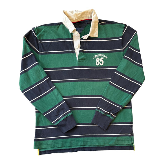 Large Tommy Hilfiger Green and Navy Rugby Shirt