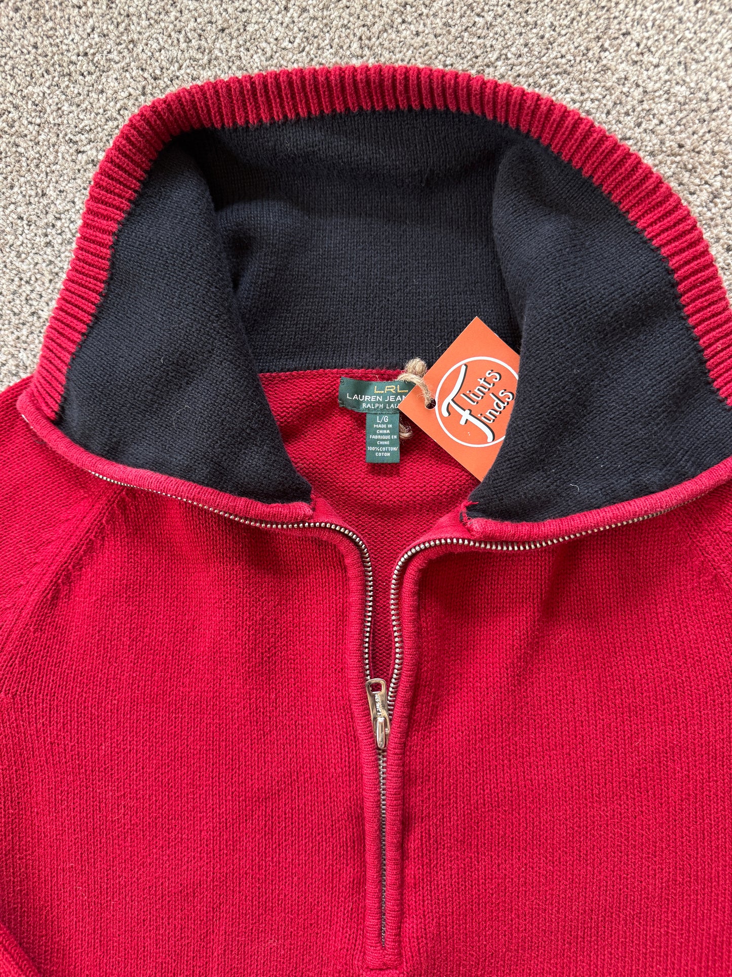 Woman's Medium Ralph Lauren Red High Neck 1/4 Zip Jumper