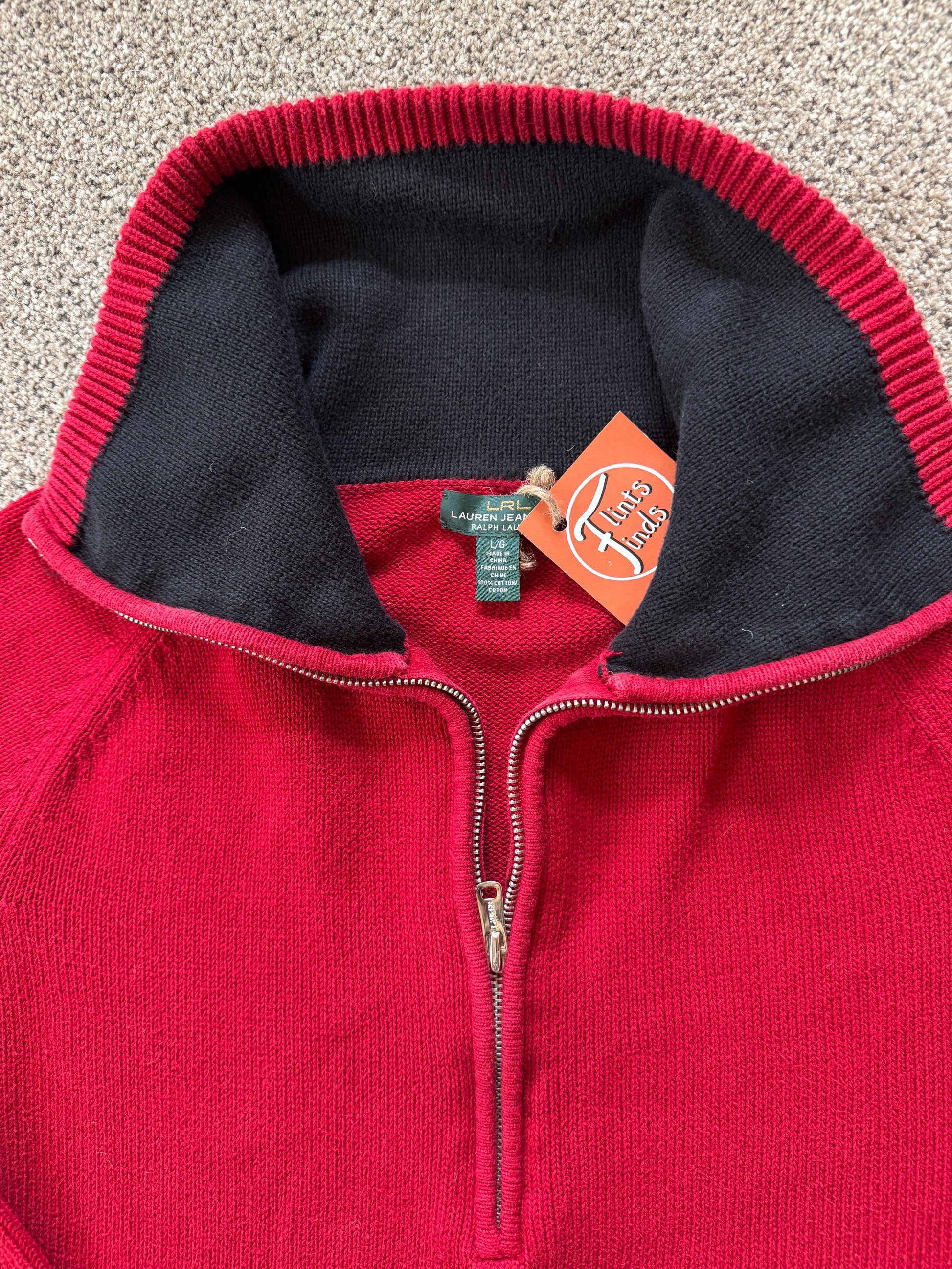 Woman's Medium Ralph Lauren Red High Neck 1/4 Zip Jumper