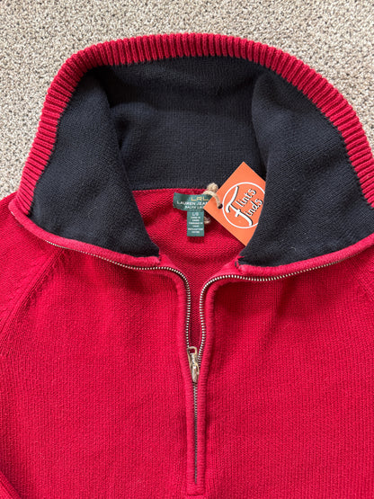 Woman's Medium Ralph Lauren Red High Neck 1/4 Zip Jumper