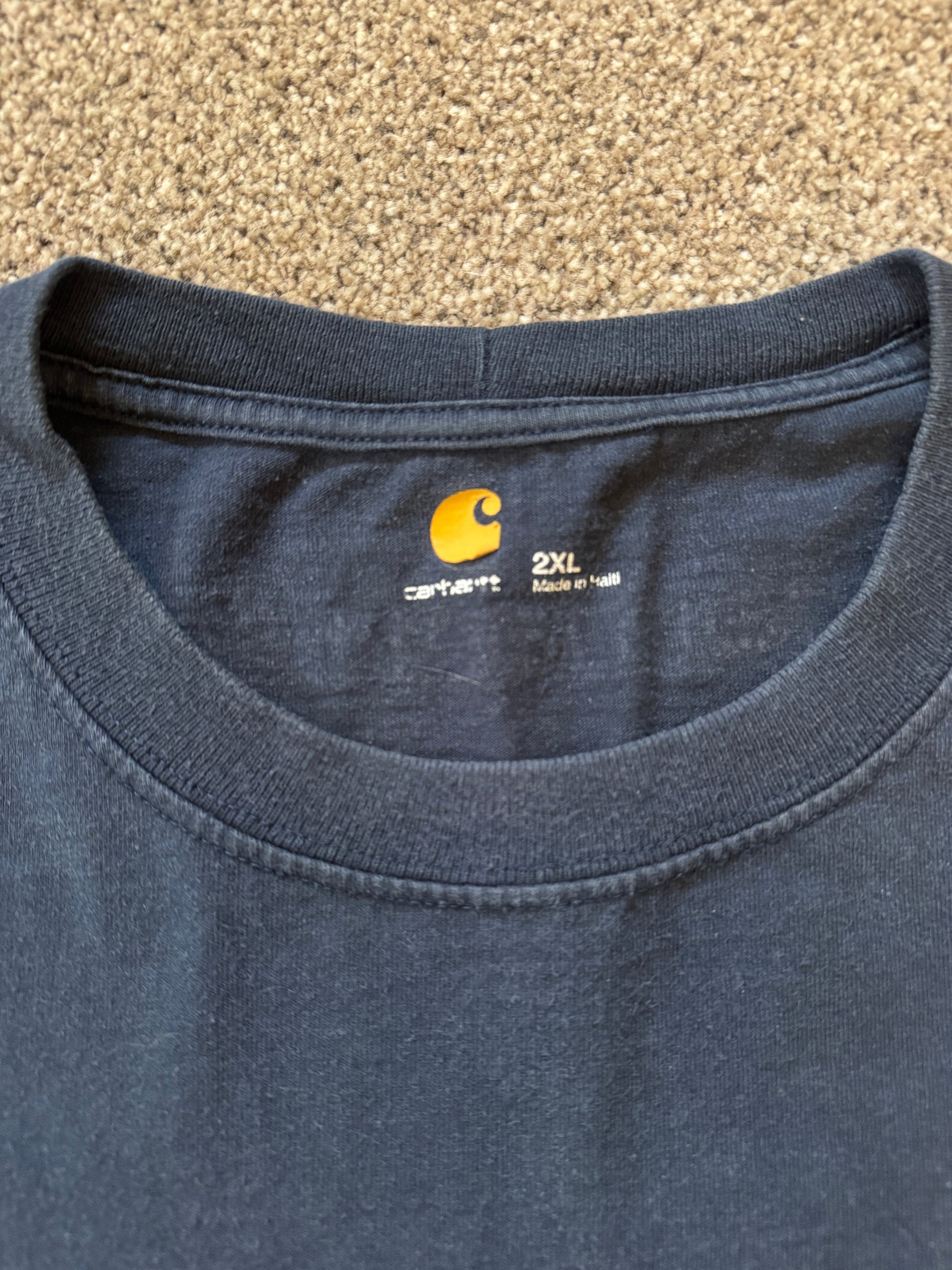 XXL Carhartt Navy Long Sleeved Spellout T-Shirt