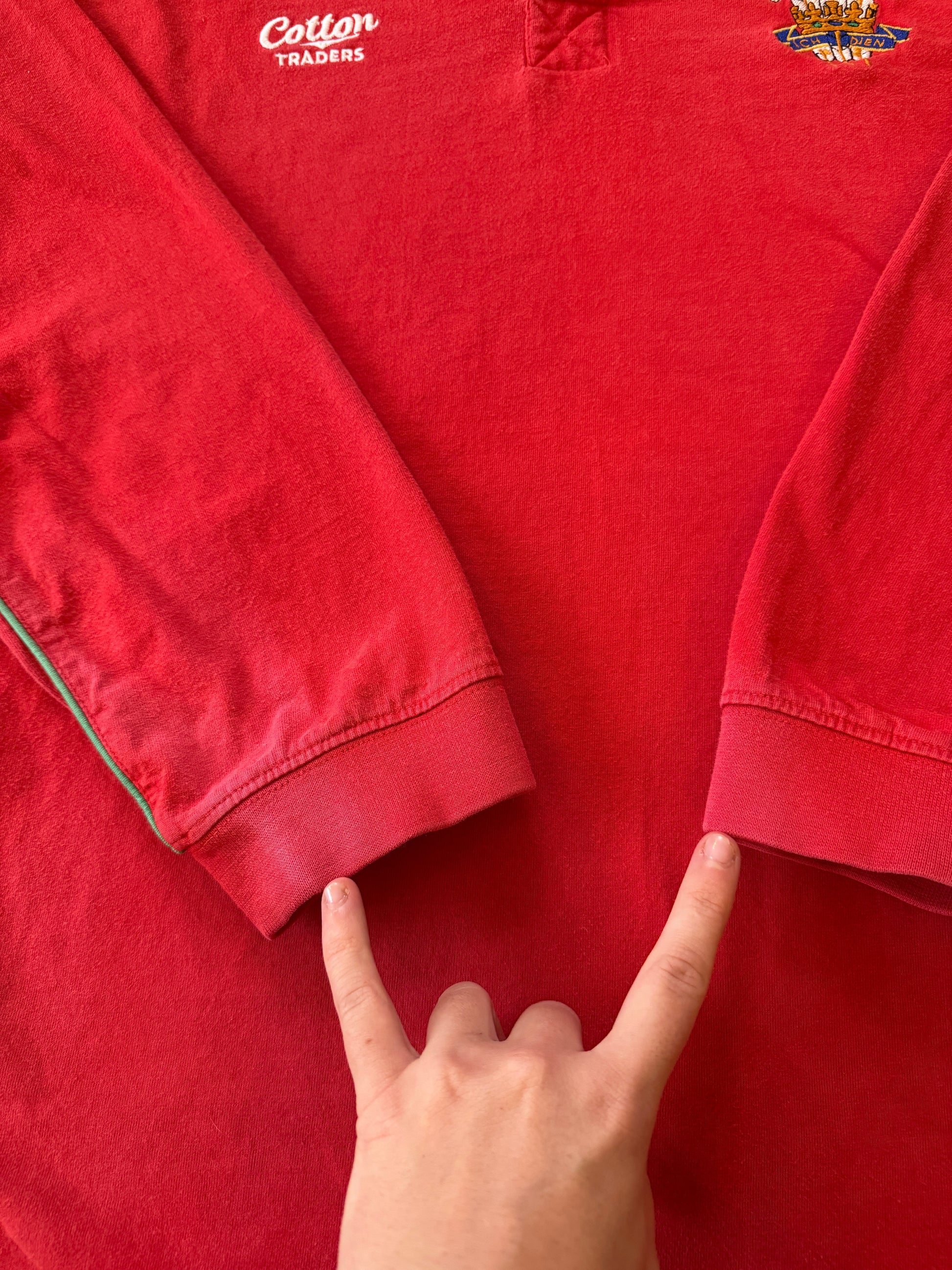 Large Cotton Traders Red Wales Rugby Shirt