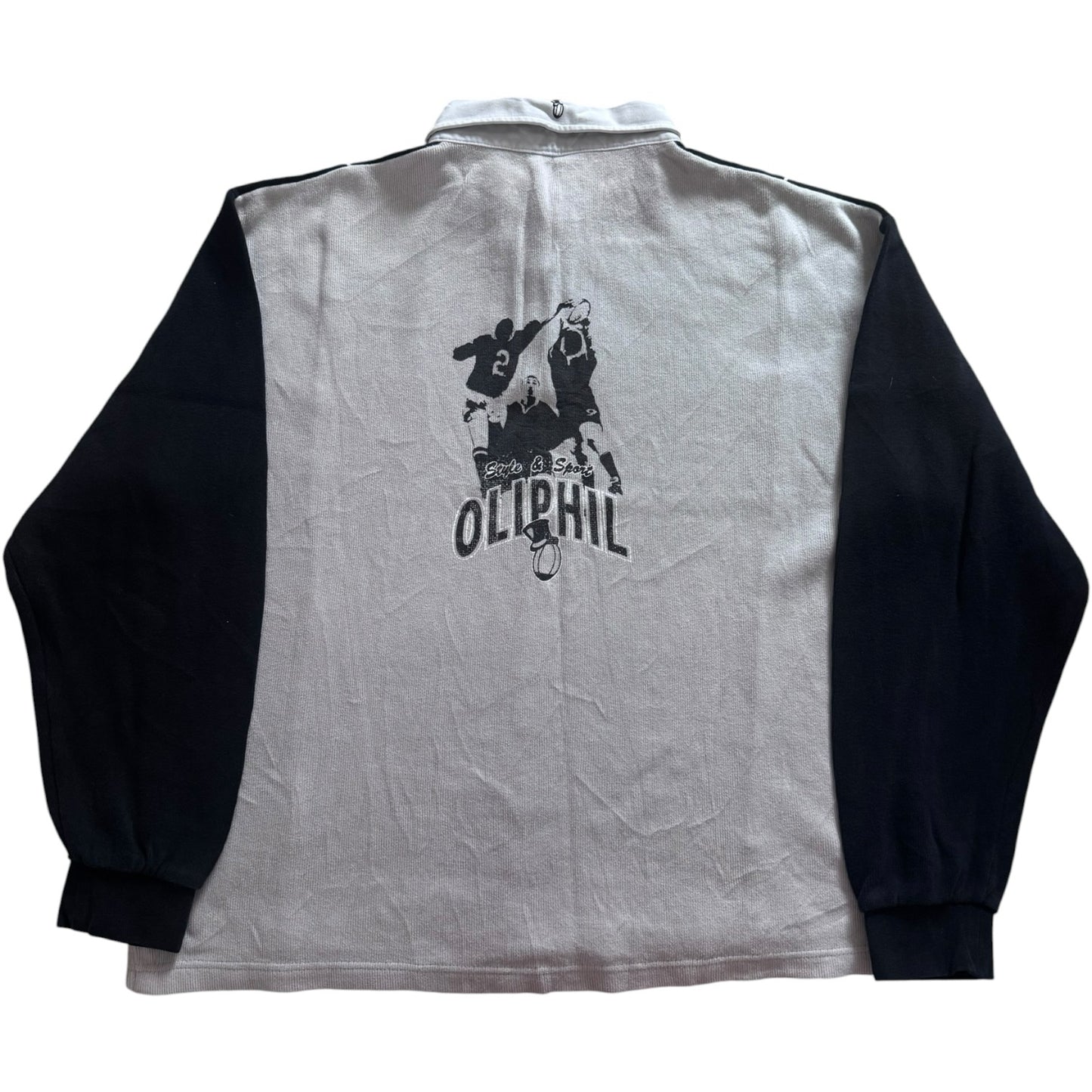 Extra large Oliphil Black and White Back Graphic Rugby Shirt