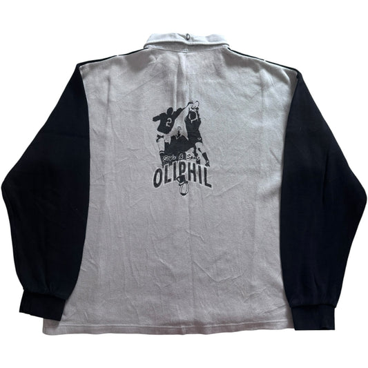 Extra large Oliphil Black and White Back Graphic Rugby Shirt