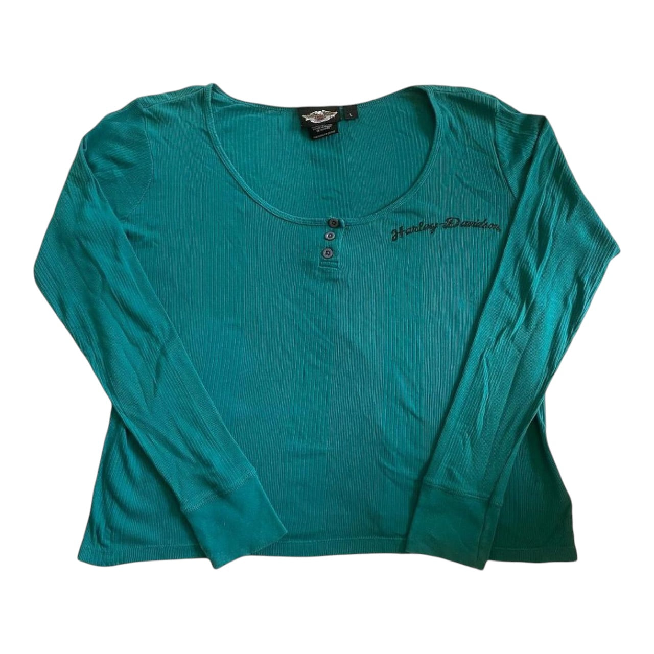 Woman's Large Harley Davidson Teal Long Sleeved T-Shirt