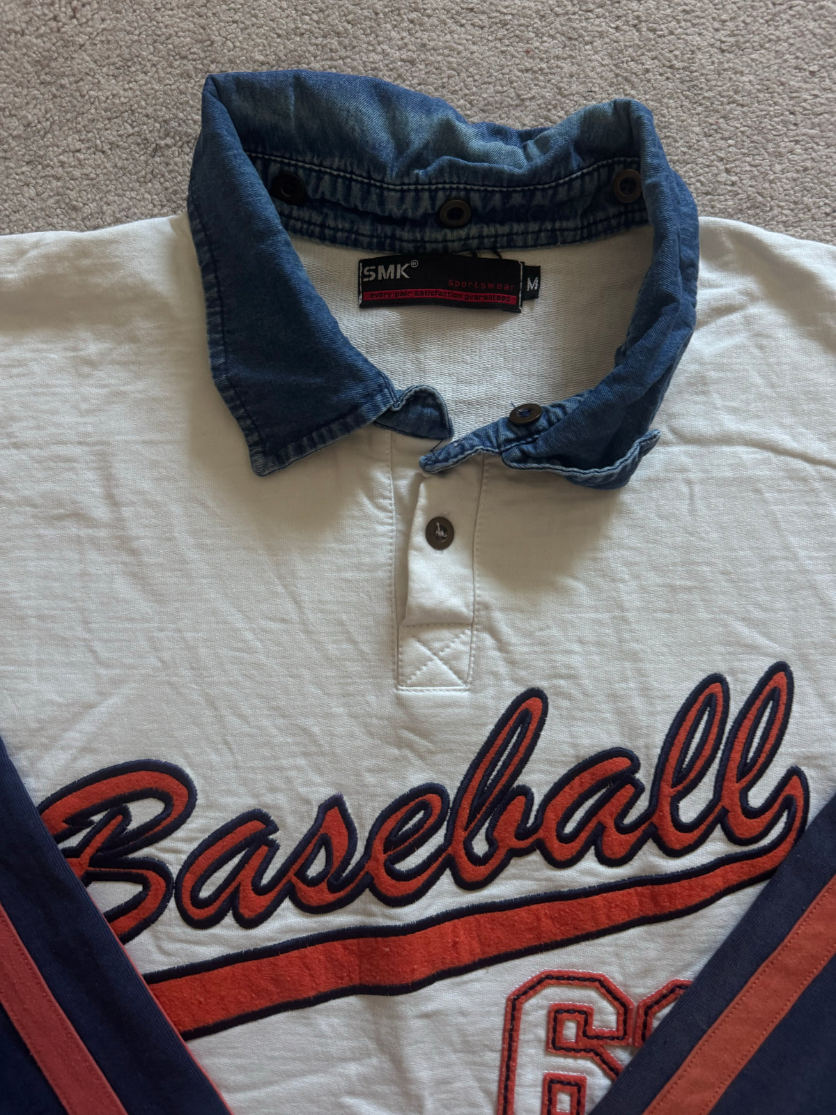 Medium SMK White Baseball 62 Rugby Shirt