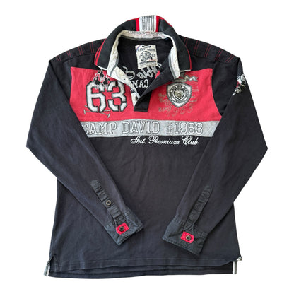 Large Camp David Black Graphic Rugby Shirt