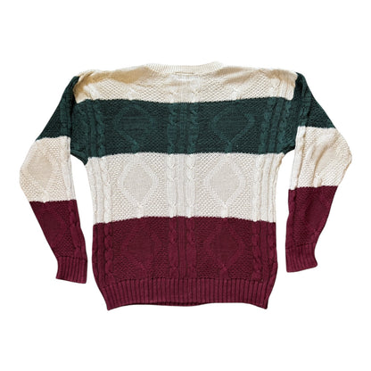 XXL Ralph Lauren Green/Burgundy/Cream Chunky Cable Knit Jumper
