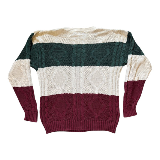 XXL Ralph Lauren Green/Burgundy/Cream Chunky Cable Knit Jumper