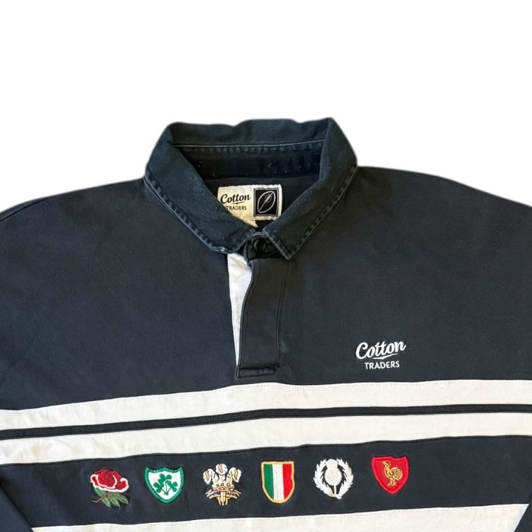 4XL Cotton Traders Six Nations Navy Rugby Shirt