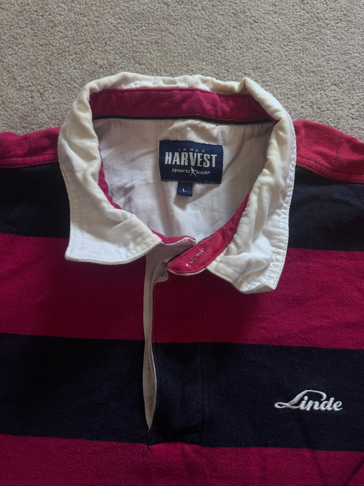 Large Harvest Navy and Pinky Red Rugby Shirt