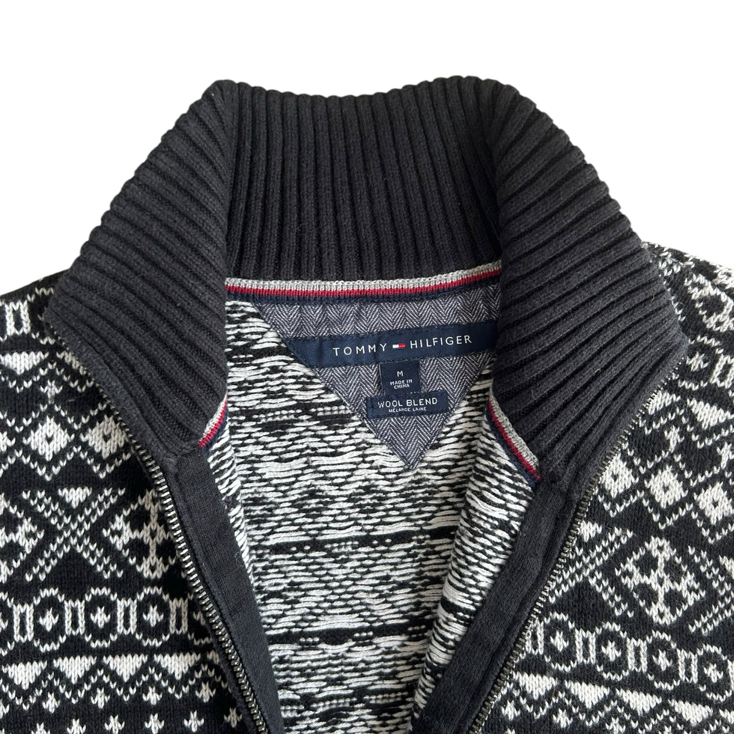 Medium Tommy Hilfiger Black and White Fair Isle Full Zip Jumper