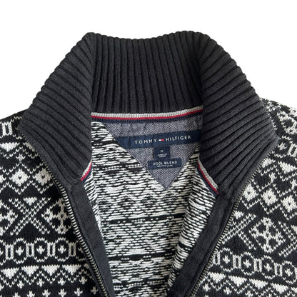 Medium Tommy Hilfiger Black and White Fair Isle Full Zip Jumper